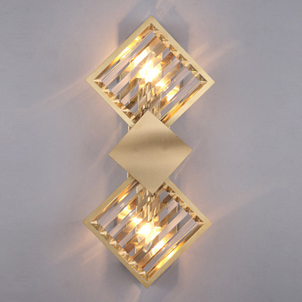 Square Crystal Glass Stainless 2-Light Wall Lamp