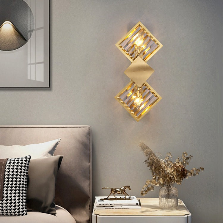 Square Crystal Glass Stainless 2-Light Wall Lamp