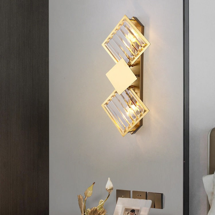 Square Crystal Glass Stainless 2-Light Wall Lamp