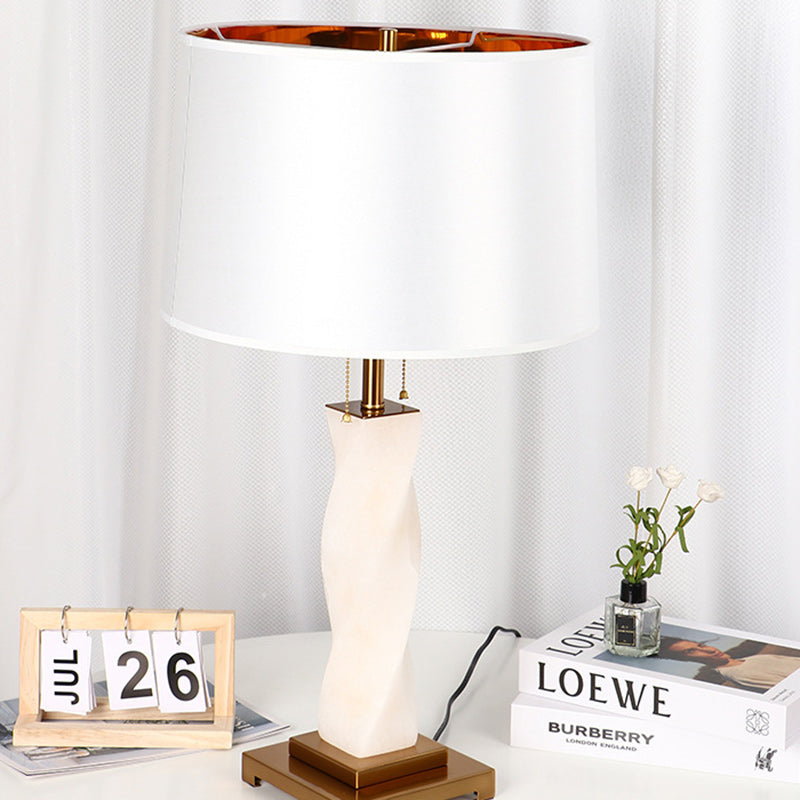 Cylinder Metal Glass Fabric Table Lamp