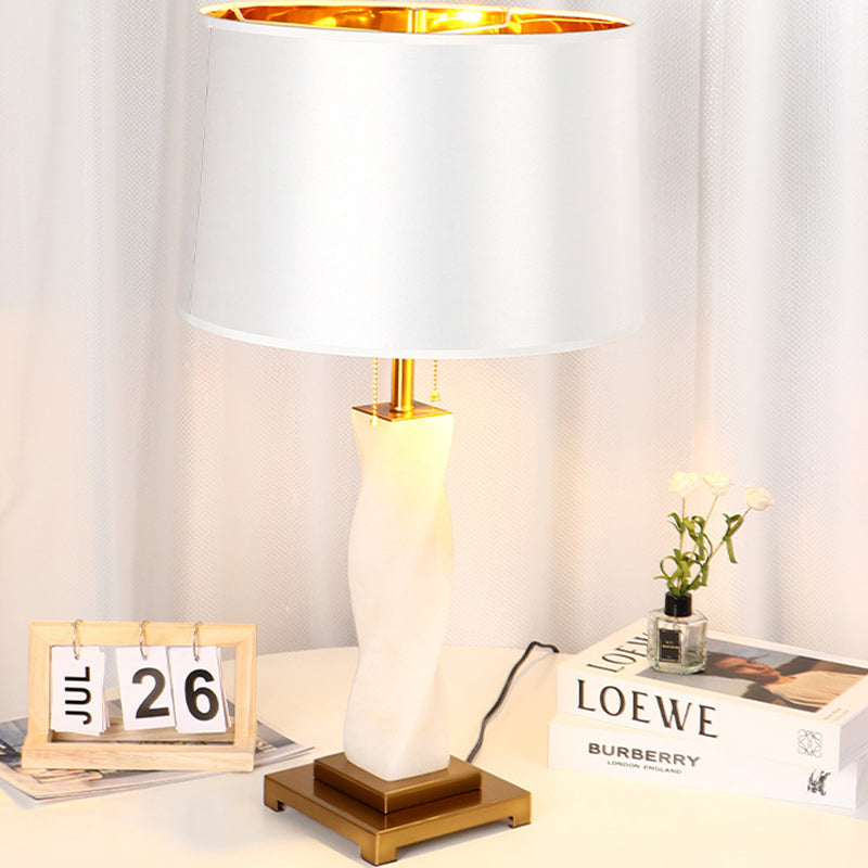 Cylinder Metal Glass Fabric Table Lamp