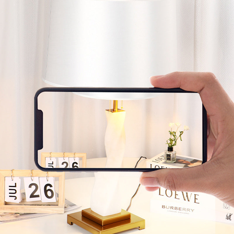 Cylinder Metal Glass Fabric Table Lamp