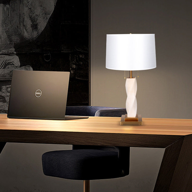 Cylinder Metal Glass Fabric Table Lamp