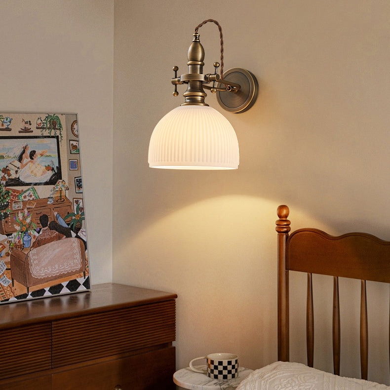 Dome Copper Glass Bedroom Wall Lamp