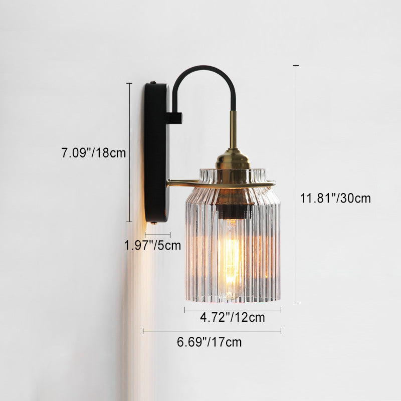 Cylinder Iron Glass Bedroom Wall Lamp