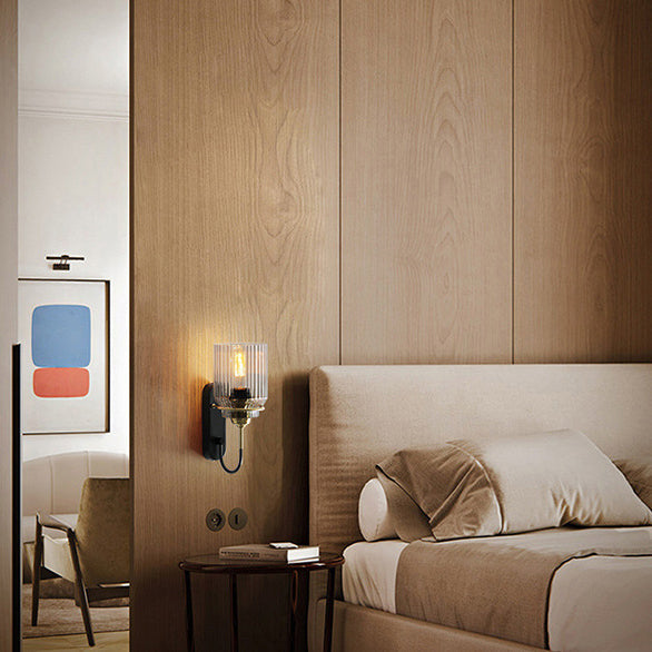 Cylinder Iron Glass Bedroom Wall Lamp