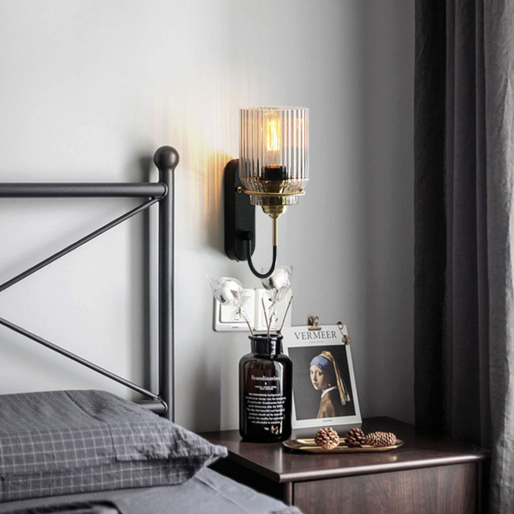 Cylinder Iron Glass Bedroom Wall Lamp