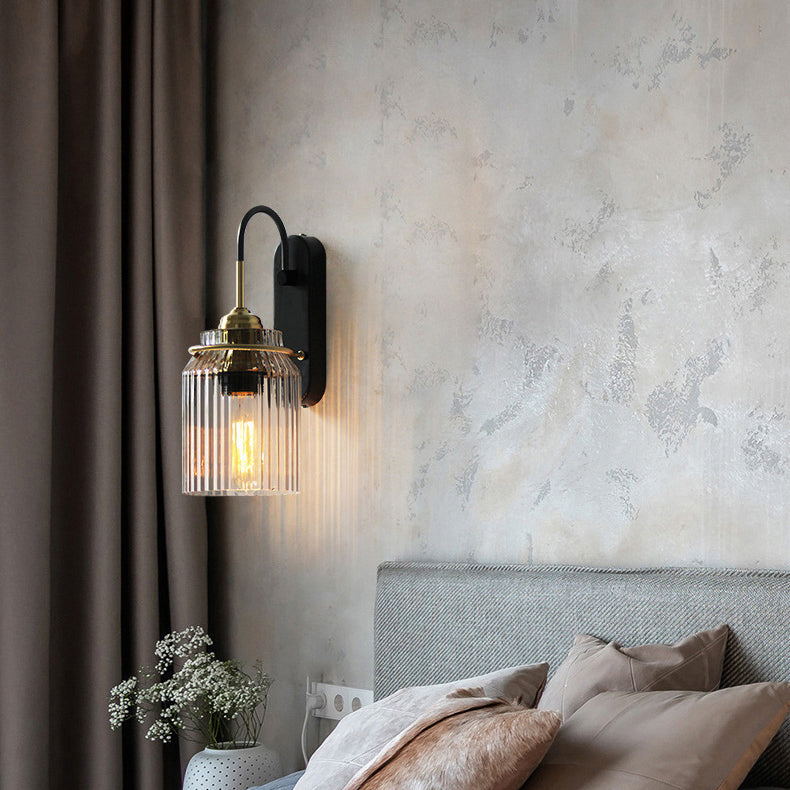 Cylinder Iron Glass Bedroom Wall Lamp