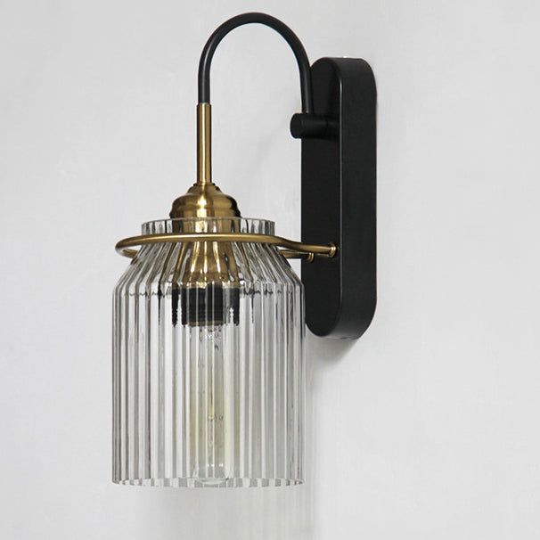 Cylinder Iron Glass Bedroom Wall Lamp