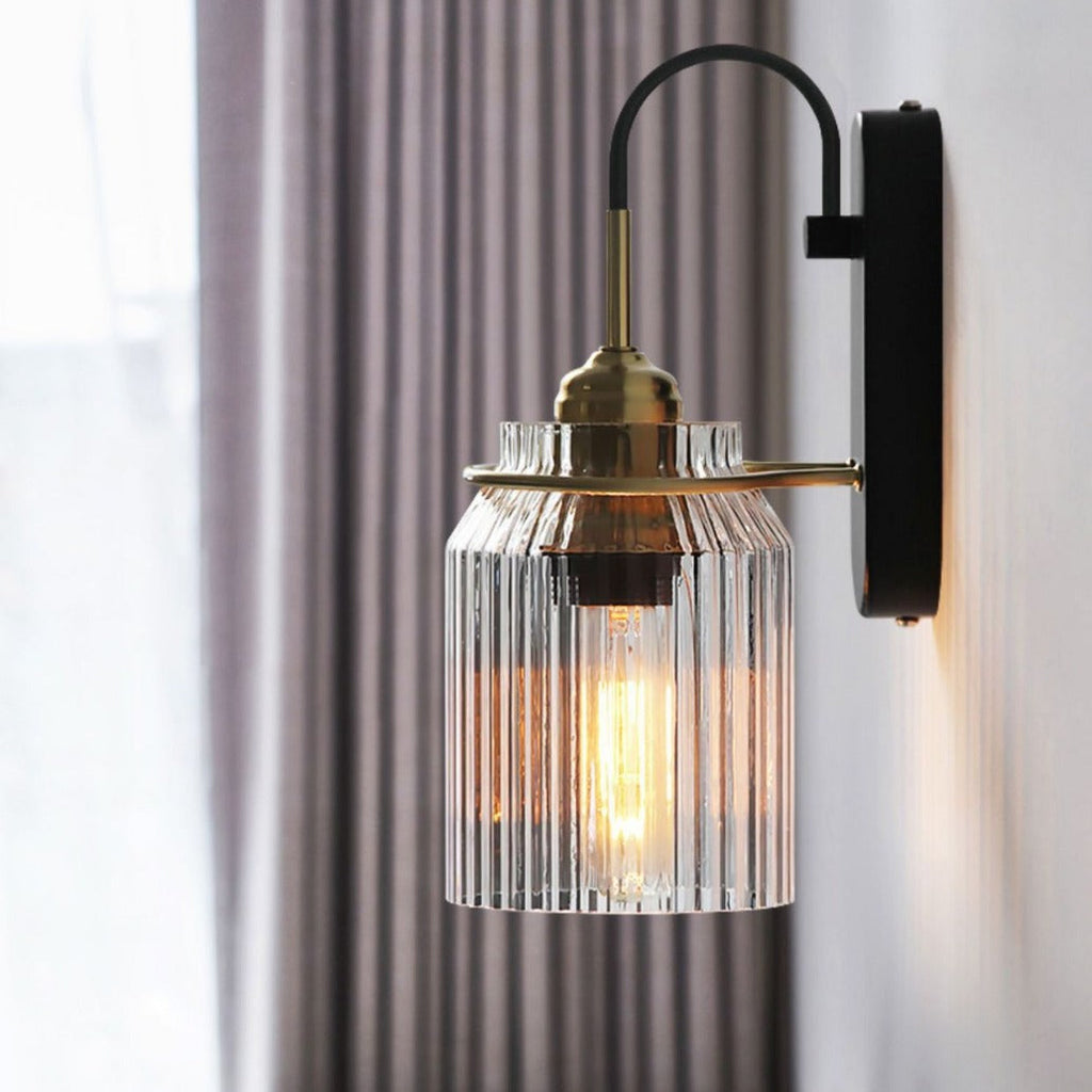 Cylinder Iron Glass Bedroom Wall Lamp