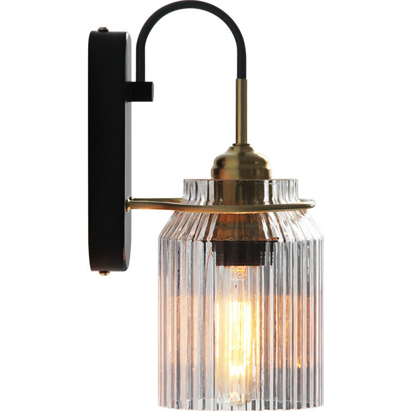 Cylinder Iron Glass Bedroom Wall Lamp