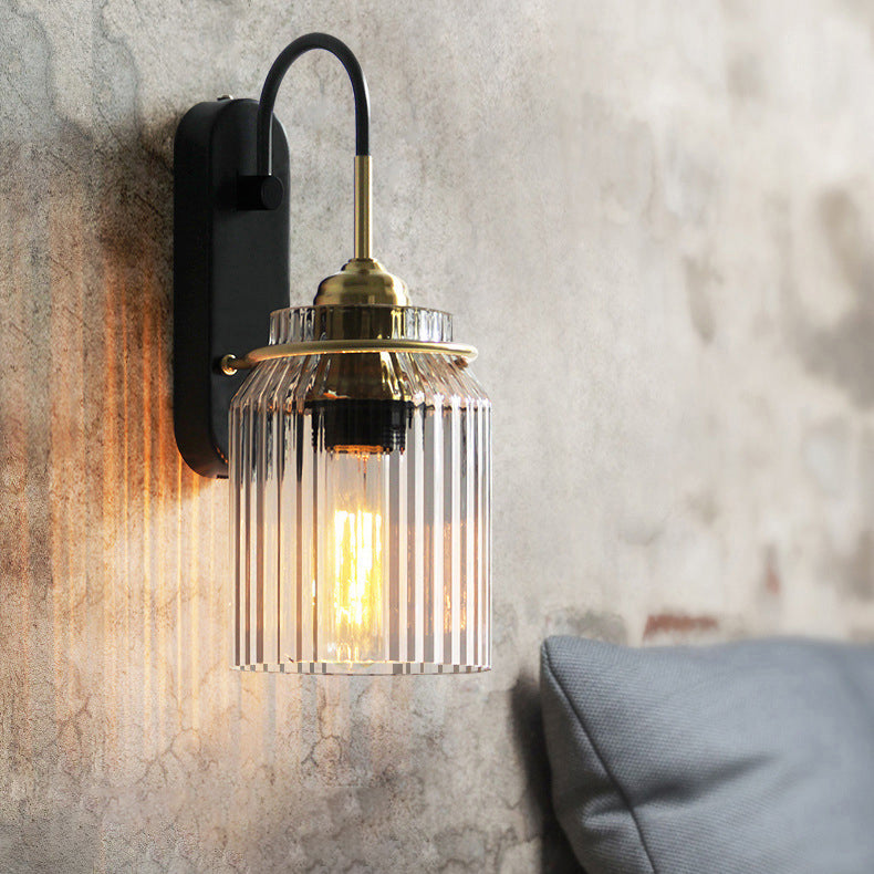 Cylinder Iron Glass Bedroom Wall Lamp