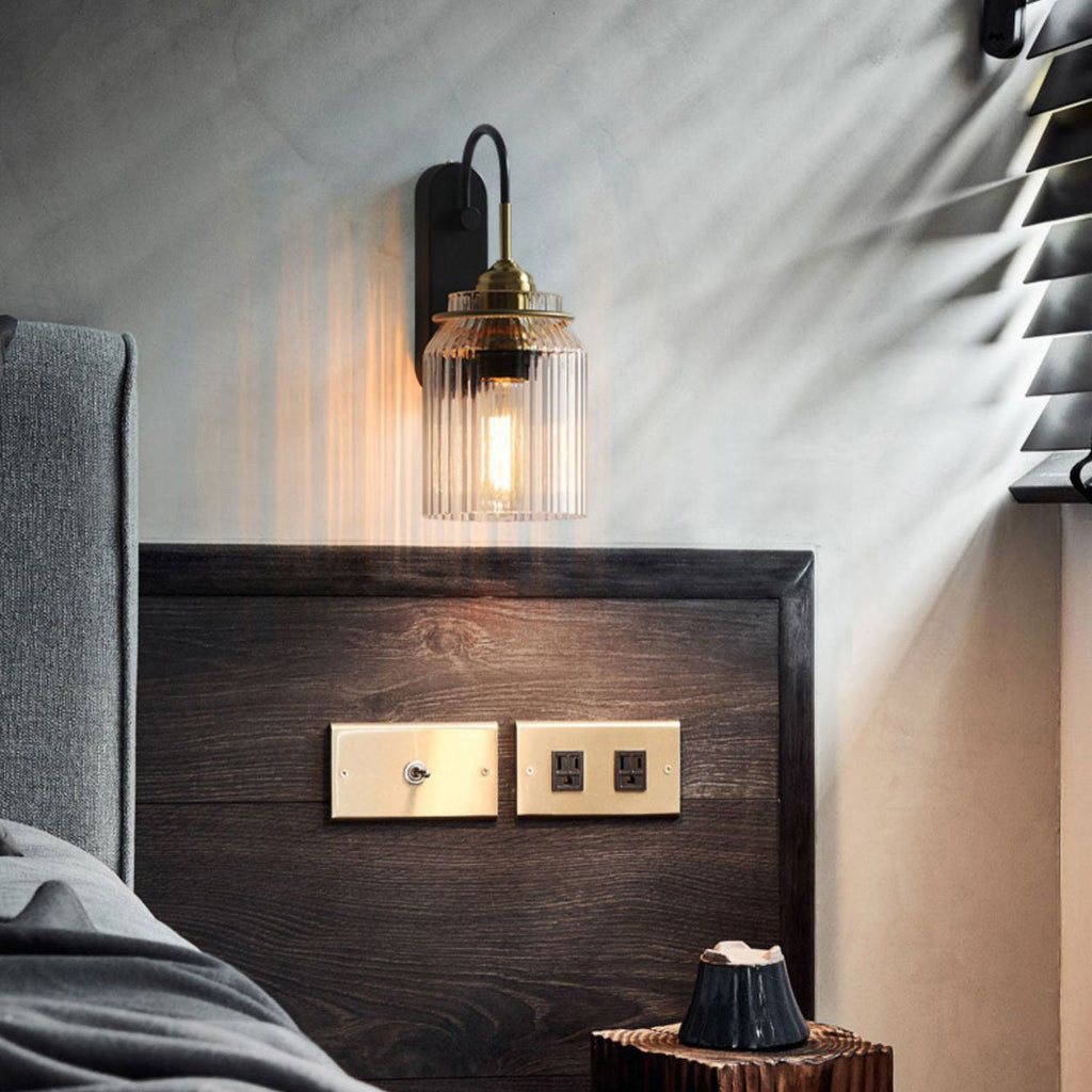 Cylinder Iron Glass Bedroom Wall Lamp