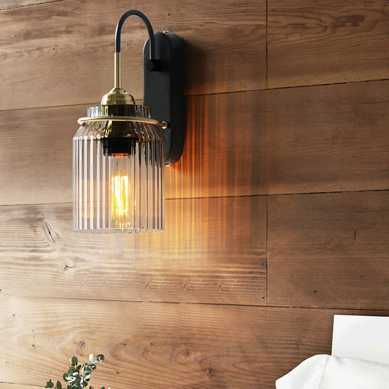 Cylinder Iron Glass Bedroom Wall Lamp