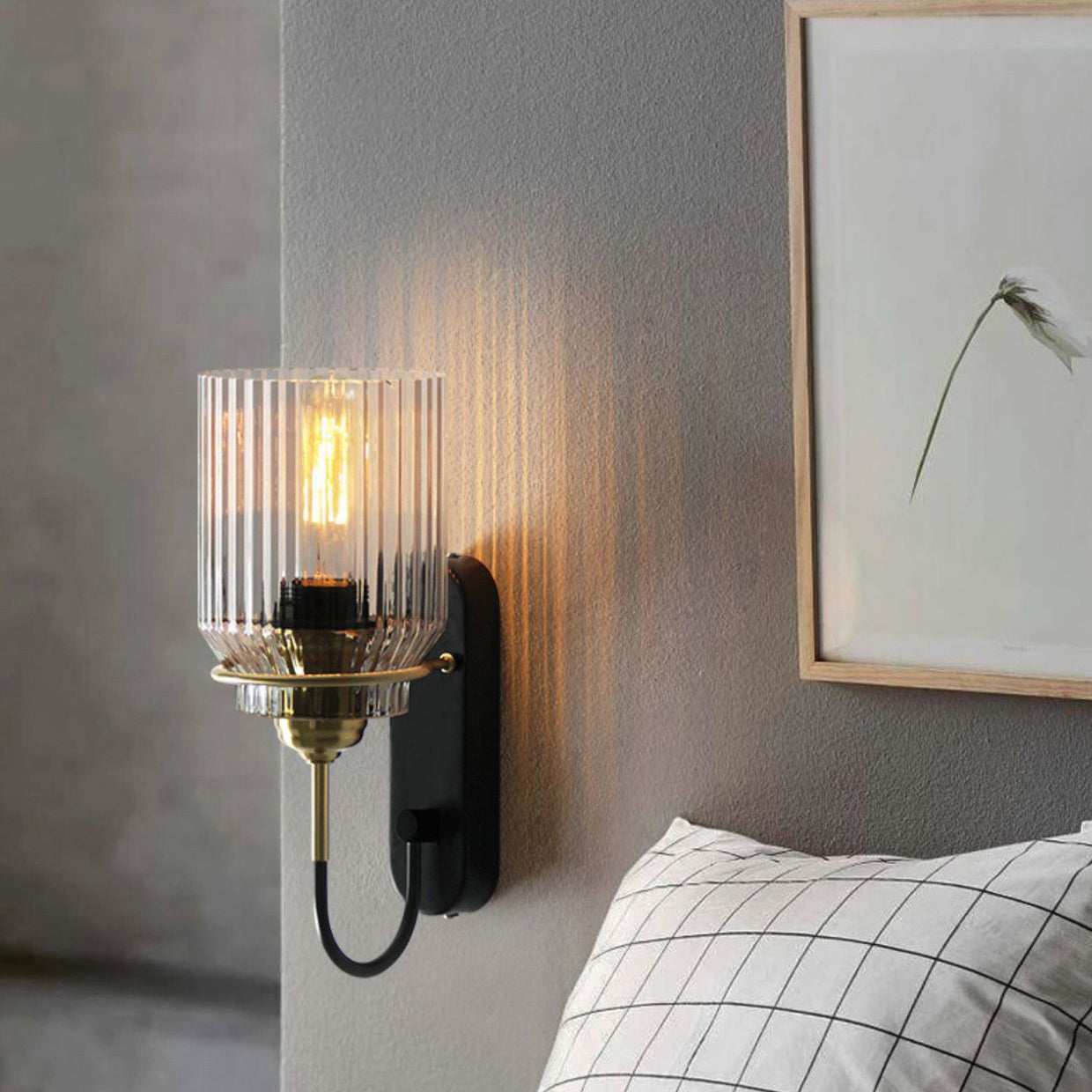 Cylinder Iron Glass Bedroom Wall Lamp