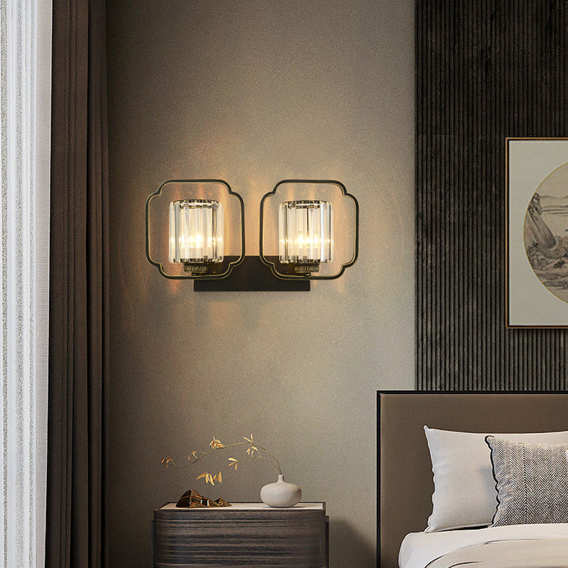 Cylinder Iron Crystal Living 2-Light Wall Lamp