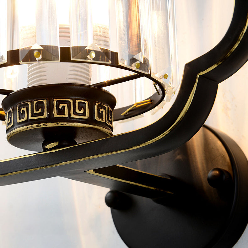 Cylinder Iron Crystal Living 2-Light Wall Lamp