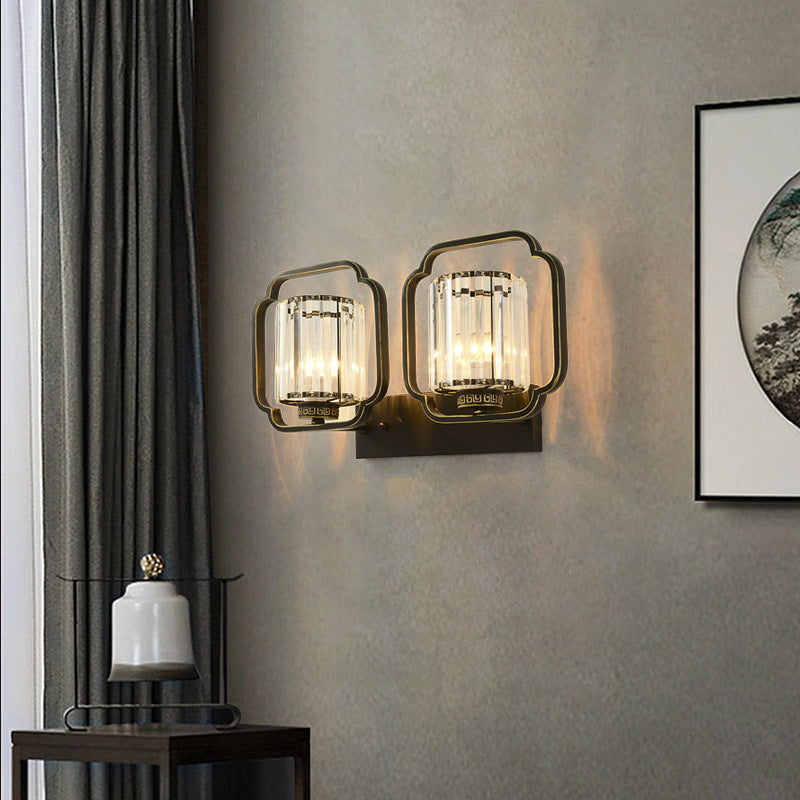 Cylinder Iron Crystal Living 2-Light Wall Lamp