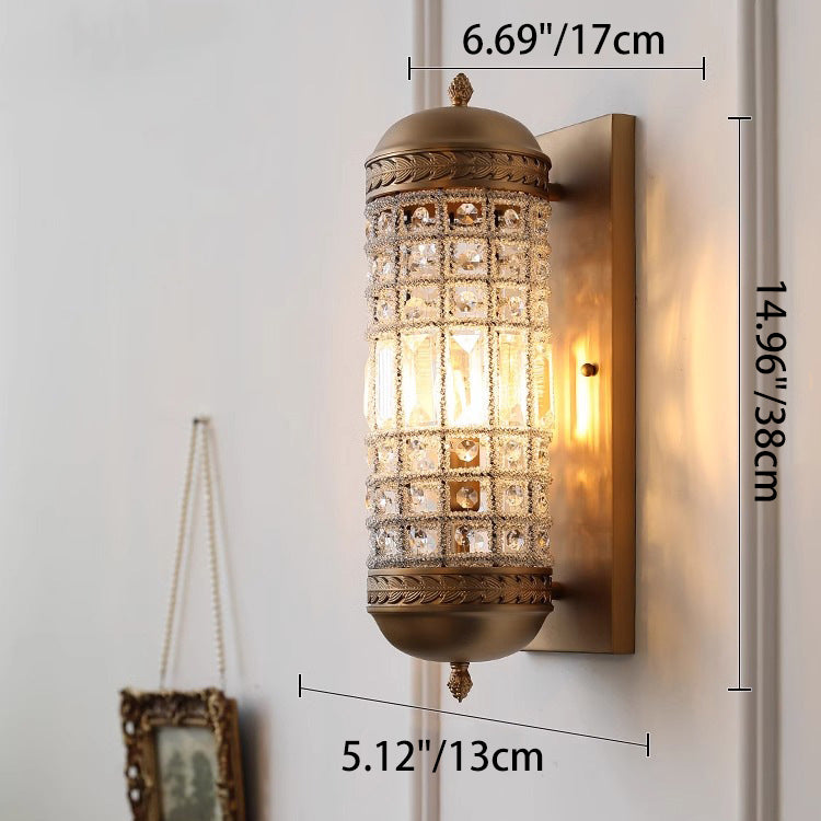 Cylinder Metal Crystal Hallway Wall Lamp