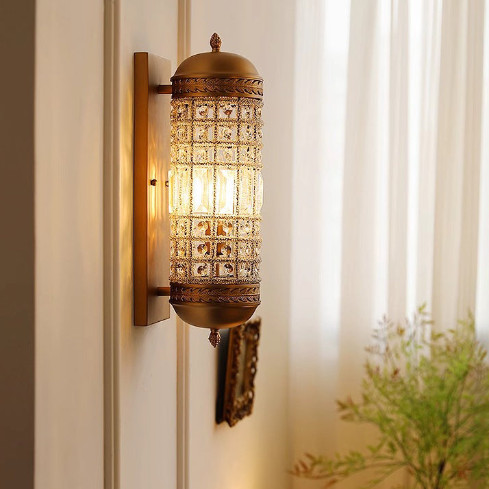 Cylinder Metal Crystal Hallway Wall Lamp