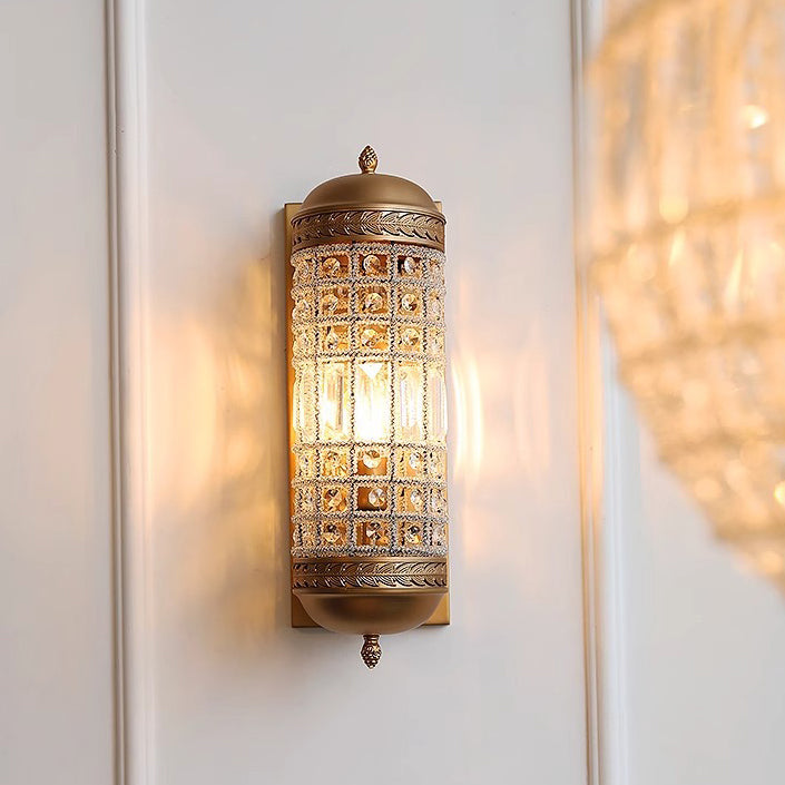 Cylinder Metal Crystal Hallway Wall Lamp