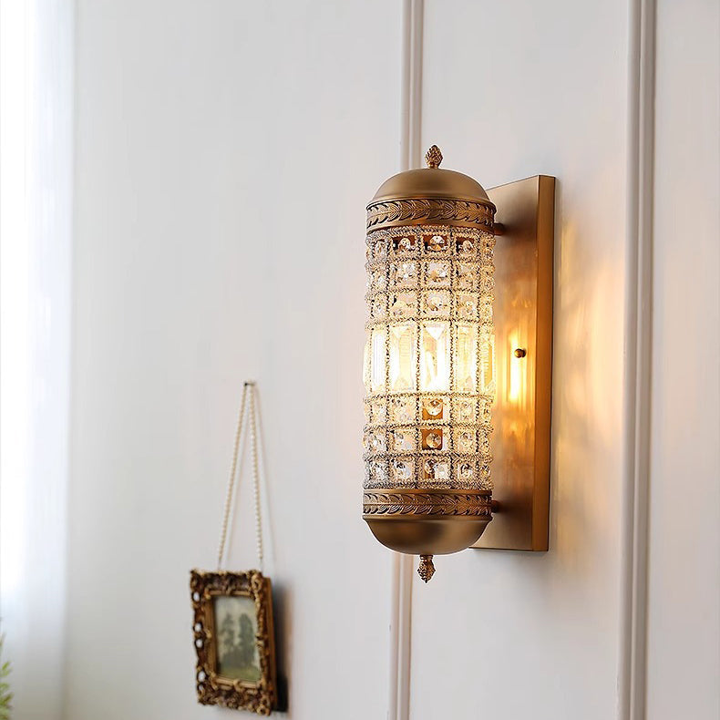 Cylinder Metal Crystal Hallway Wall Lamp