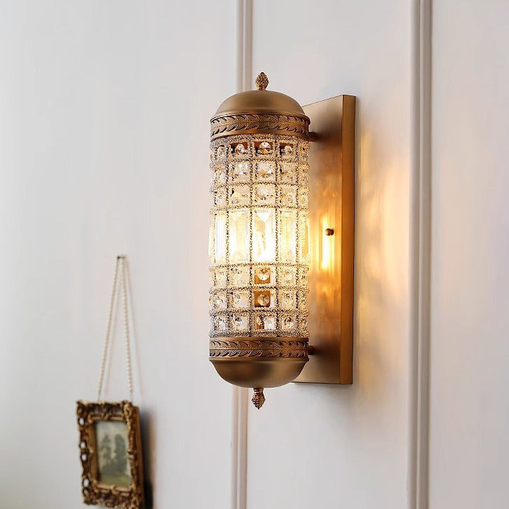 Cylinder Metal Crystal Hallway Wall Lamp