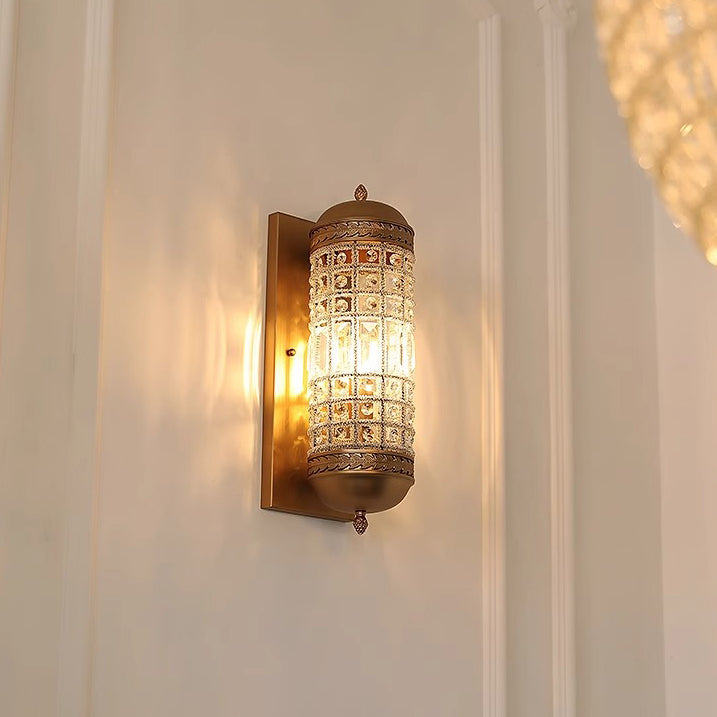 Cylinder Metal Crystal Hallway Wall Lamp