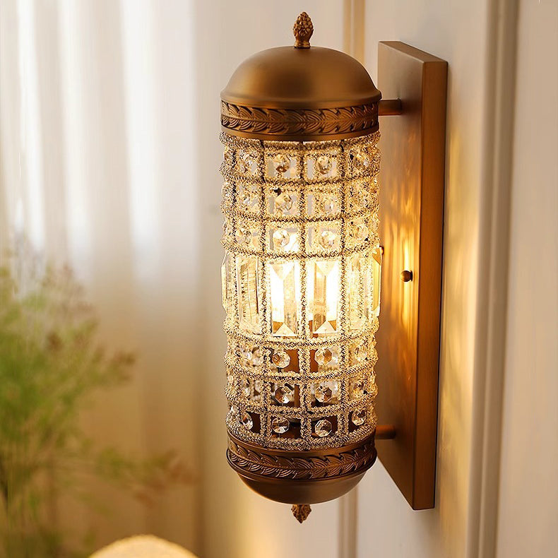 Cylinder Metal Crystal Hallway Wall Lamp