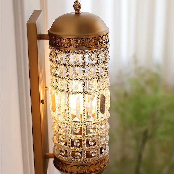 Cylinder Metal Crystal Hallway Wall Lamp