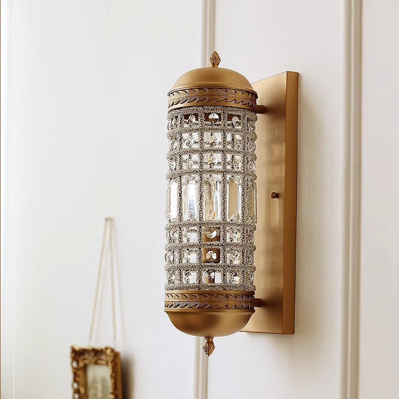 Cylinder Metal Crystal Hallway Wall Lamp