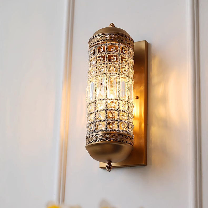 Cylinder Metal Crystal Hallway Wall Lamp