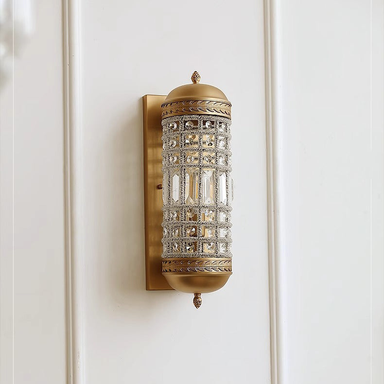 Cylinder Metal Crystal Hallway Wall Lamp
