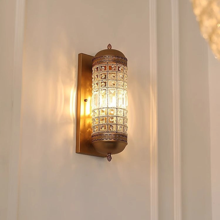 Cylinder Metal Crystal Hallway Wall Lamp
