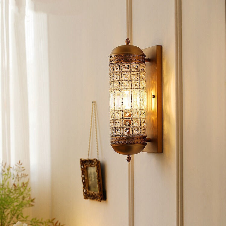 Cylinder Metal Crystal Hallway Wall Lamp