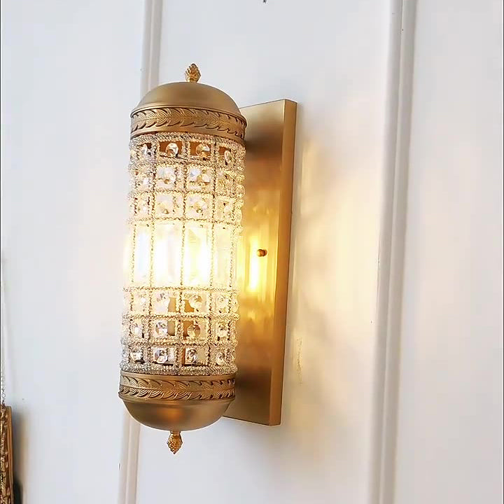 Cylinder Metal Crystal Hallway Wall Lamp