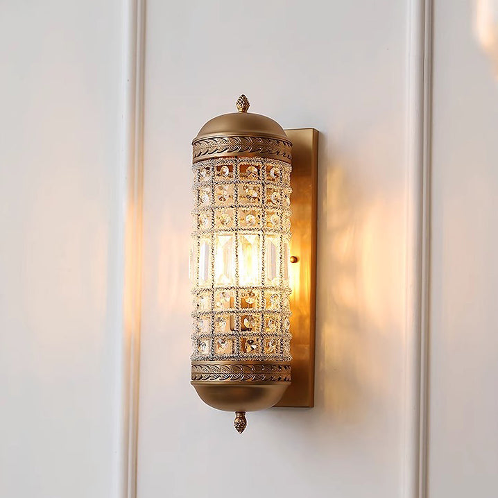 Cylinder Metal Crystal Hallway Wall Lamp
