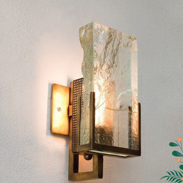 Rectangular Iron Crystal Bedroom Wall Lamp