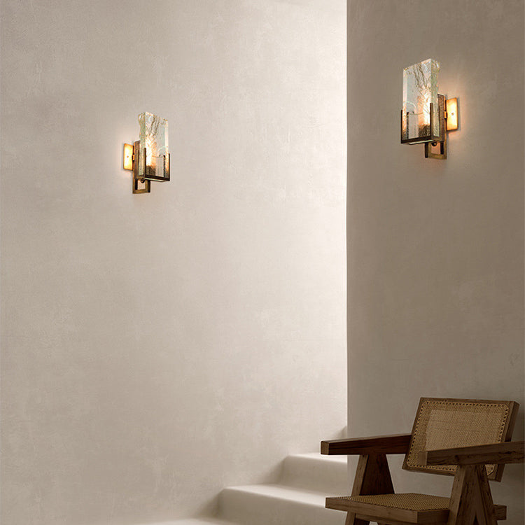 Rectangular Iron Crystal Bedroom Wall Lamp
