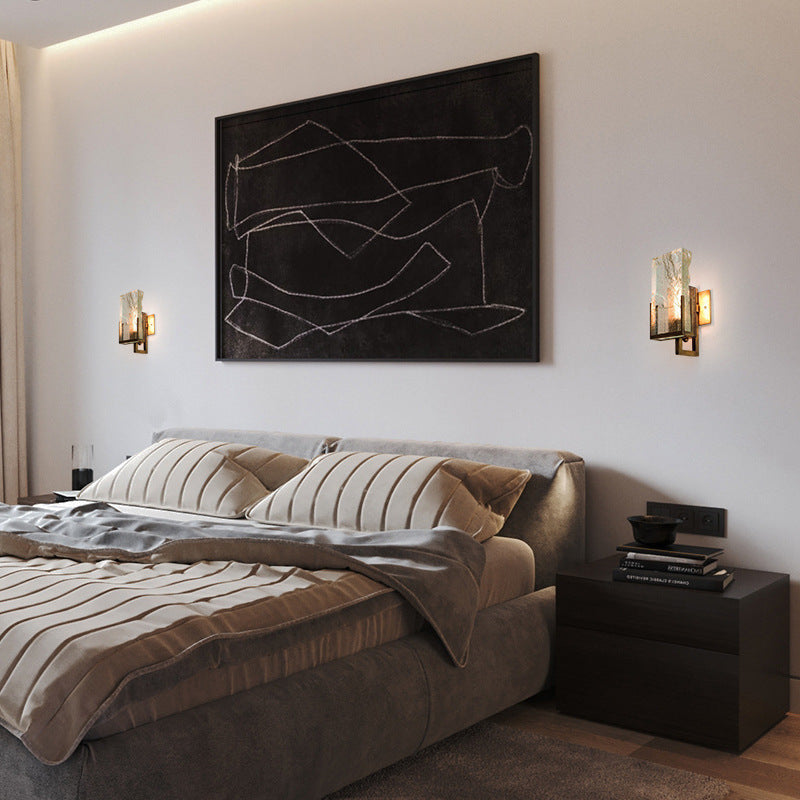 Rectangular Iron Crystal Bedroom Wall Lamp