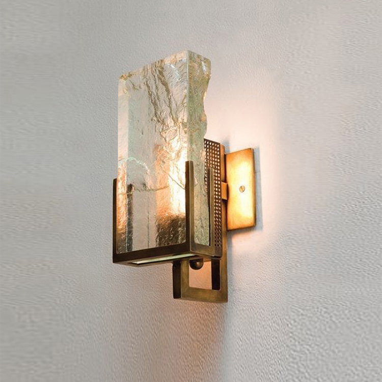 Rectangular Iron Crystal Bedroom Wall Lamp