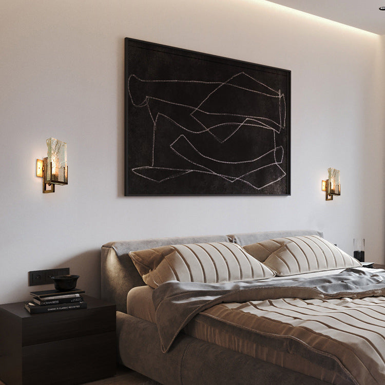 Rectangular Iron Crystal Bedroom Wall Lamp