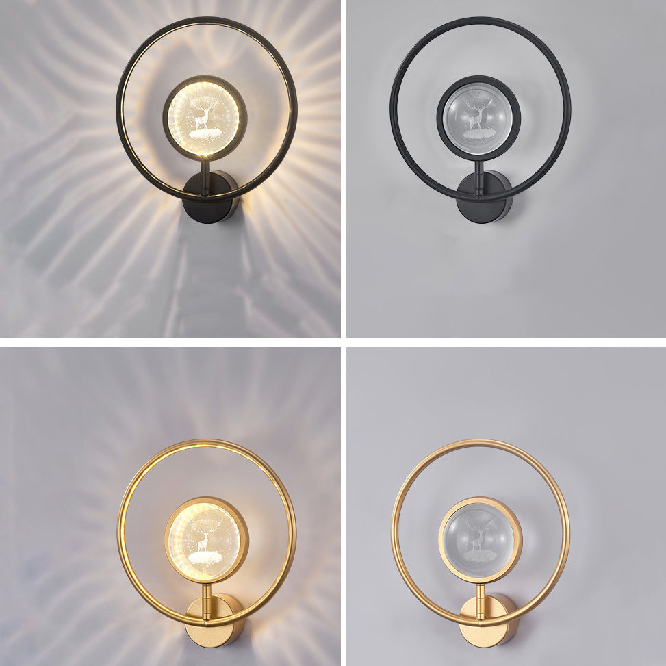 Circle Crystal Iron Bedroom Wall Lamp
