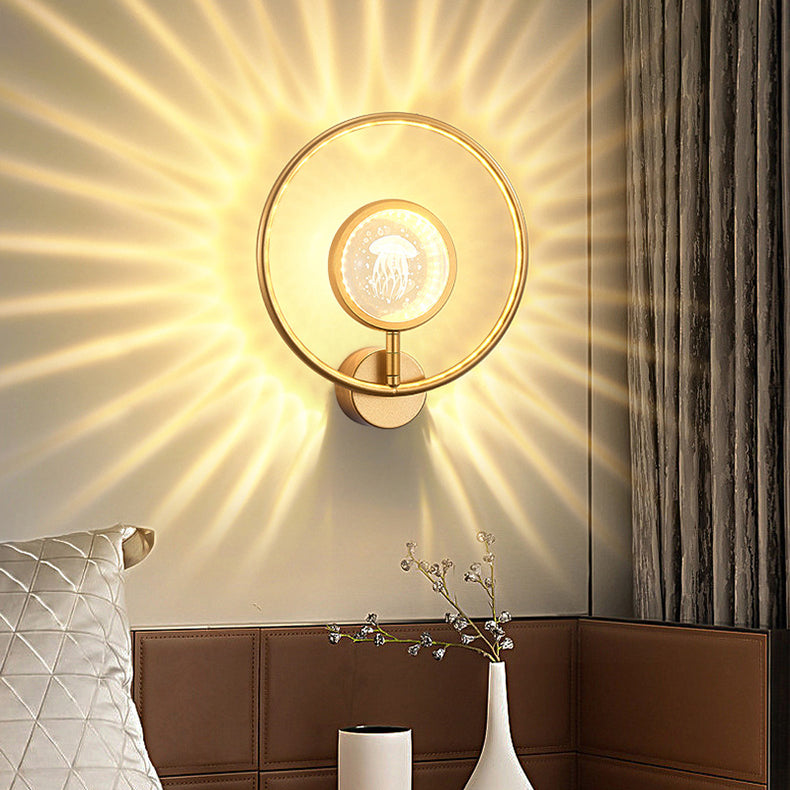 Circle Crystal Iron Bedroom Wall Lamp