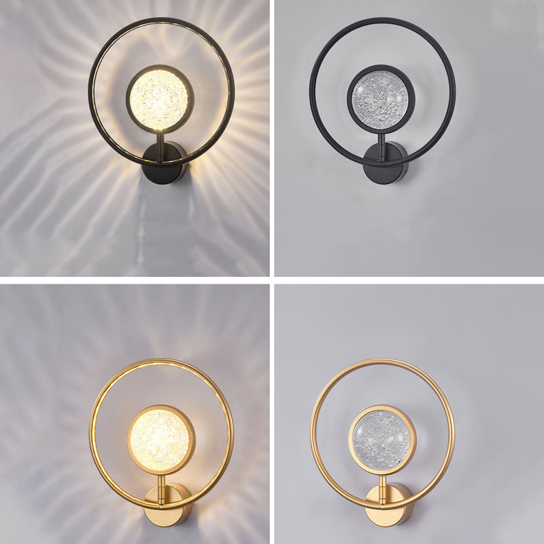 Circle Crystal Iron Bedroom Wall Lamp