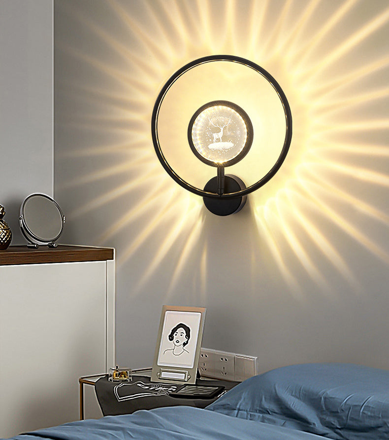 Circle Crystal Iron Bedroom Wall Lamp