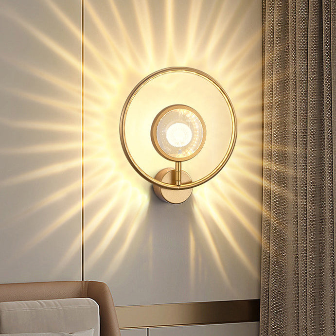 Circle Crystal Iron Bedroom Wall Lamp