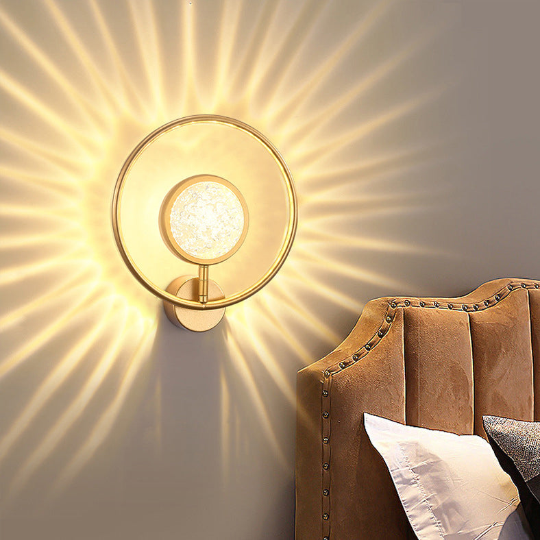 Circle Crystal Iron Bedroom Wall Lamp