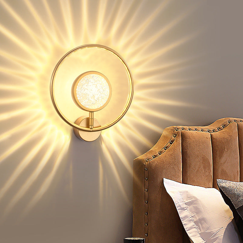 Circle Crystal Iron Bedroom Wall Lamp
