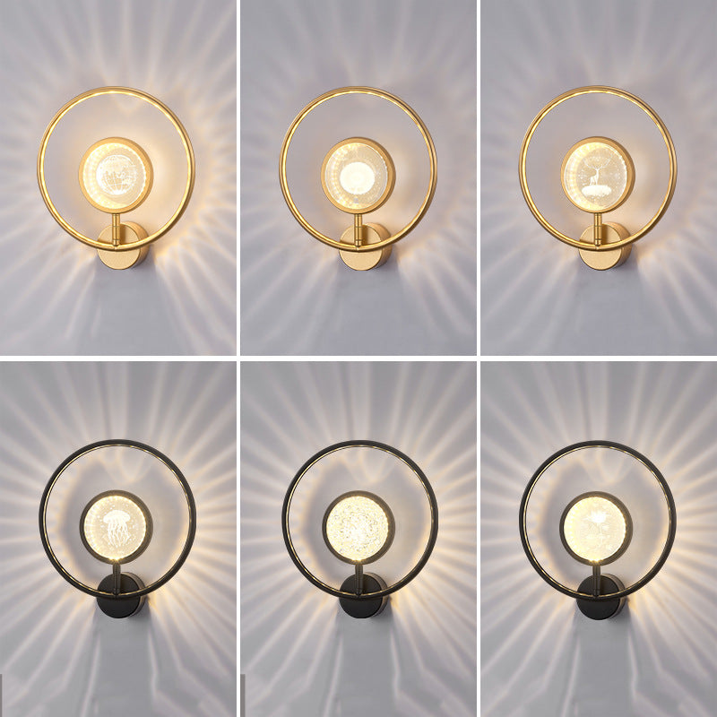 Circle Crystal Iron Bedroom Wall Lamp